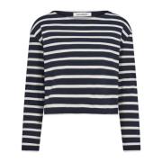 Co'Couture Klassisk Randig Crop Sweatshirt Blue, Dam