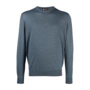 Colombo Lyxig Cashmere Sidenstickad Tröja Blue, Herr