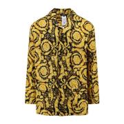 Versace Guld Silk Bowling Krage Skjorta Yellow, Herr