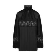 Dolce & Gabbana Svart Blommig Spets Crepe Skjorta Black, Dam