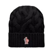 Moncler Varm Kabelstickad Ull Beanie Black, Dam