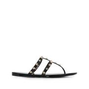 Valentino Garavani Rockstud Flat Rubber Sandals Black, Dam