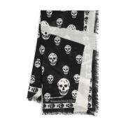 Alexander McQueen Skalletryck Bomullsscarf Black, Dam