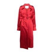 Sa Su Phi Röd Siden Duchess Trench Coat med Avtagbart Bälte Red, Dam