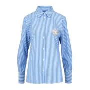 Msgm Bomullsskjorta med krage och applikation Blue, Dam
