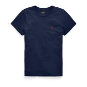 Ralph Lauren Blå Bomull T-shirt med Broderad Pony Blue, Dam
