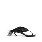 Lanvin Svarta Feather Swing Läder Sandaler Black, Dam