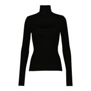 Dolce & Gabbana Silk Ribbstickad Tröja för Kvinnor Black, Dam