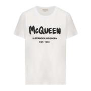 Alexander McQueen Vit Oversize Bomull T-Shirt White, Dam
