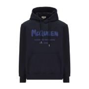 Alexander McQueen Blå Bomullssweatshirt med Logodetalj Blue, Herr