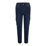 Kaffe Slim-fit Cargo Jeans med hög midja och sidofickor Blue, Dam