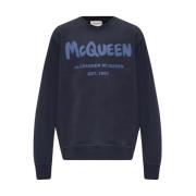 Alexander McQueen Sweatshirt med logotyp Blue, Herr