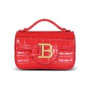 Balmain B-Buzz mini bag in crocodile-print leather Red, Dam
