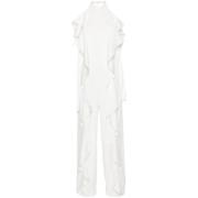 Alberta Ferretti Vit Halterneckklänning med Draperad Detalj White, Dam