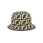 Fendi Raffia Bucket Hat Beige, Dam