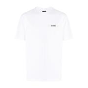 Jacquemus Vit T-shirt med Jersey Textur och Logo Patch White, Herr