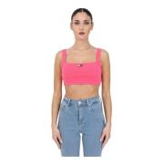 Tommy Jeans Dam Fuchsia Ribbad Crop Top Pink, Dam