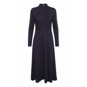 Part Two Mörkblå klänning med långa ärmar och hög hals Black, Dam