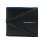 Alexander McQueen Svart läderplånbok med silver logoplatta Black, Herr