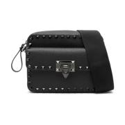 Valentino Garavani Svart Pebble Läder Rockstud Väska Black, Herr