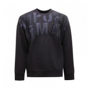 Emporio Armani Marinblå Dubbel Jersey Sweatshirt med Broderad Logotyp ...