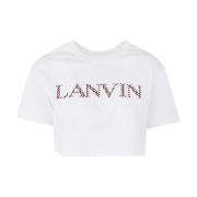 Lanvin Broderad Cropped T-Shirt White, Dam