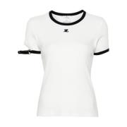 Courrèges Vit Bomull Jersey T-shirt med Logo Patch White, Dam