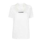 Jil Sander Logo-Print Bomull T-Shirt White, Dam