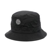 Stone Island Svarta hattar med kompass patch logo Black, Herr