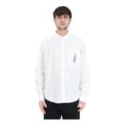 Moschino Vit Skjorta med Vertikal Svart Logotyp White, Herr