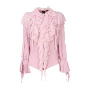 Pinko Rosa Skjorta i Sidenblandning med Ruffle Detalj Pink, Dam