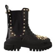 Dolce & Gabbana Studded Broderade Combatstövlar Black, Dam