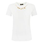 Elisabetta Franchi Bomull Dam T-shirt med Metallhalsband White, Dam