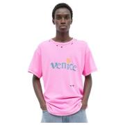 ERL Distressed Venice T-Shirt Pink, Herr