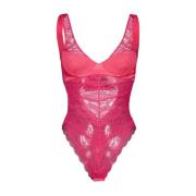 Versace Spetsbody med V-ringning och tunna axelband Pink, Dam