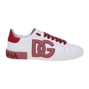 Dolce & Gabbana Vita och Röda Låga Kalvskinn Sneakers White, Herr