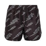 Neil Barrett Svarta Shorts med Thunderbolt Print Black, Herr