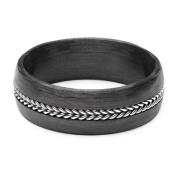 Nialaya Men's Carbon Fiber Ring with Chain Detail Black, Herr