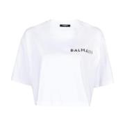 Balmain Snygg Cropped T-Shirt White, Dam