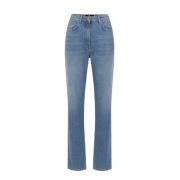 Elisabetta Franchi Blå Straight Leg Jeans med Logobroderi Blue, Dam