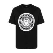 Balmain Bomull Logo Print T-shirt Black, Herr