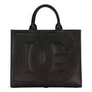 Dolce & Gabbana Logo Präglad Handväska med Huvudfack Black, Dam