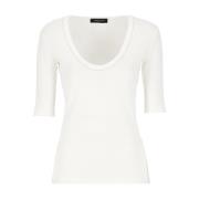 Fabiana Filippi Vit Bomull U-Hals T-Shirt med Ljuspunkt Detaljer White...