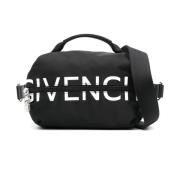 Givenchy Svart nylon axelväska med släta läderdetaljer Black, Herr