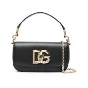 Dolce & Gabbana Svart Läder Crossbody Väska med Logodetalj Black, Dam