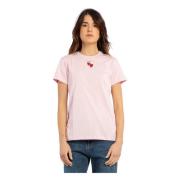 Pinko T-shirt med Broderat Hjärta och Logotyptryck Pink, Dam