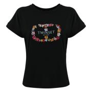 Twinset Svart Twin-set T-shirt med broderat blommönster Black, Dam