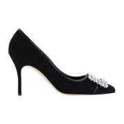 Manolo Blahnik Svarta Läderpumps med Swarovski Kristallspänne Black, D...