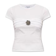 Blumarine T-shirt med rosenbrosch White, Dam