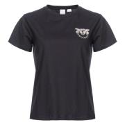 Pinko T-shirt med mini broderad Love Birds logotyp Black, Dam